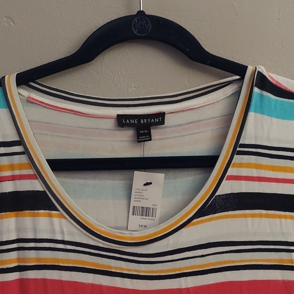 LANE BRYANT Short Sleeve Multicolor Striped Tiered Maxi Dress - Picture 4 of 13